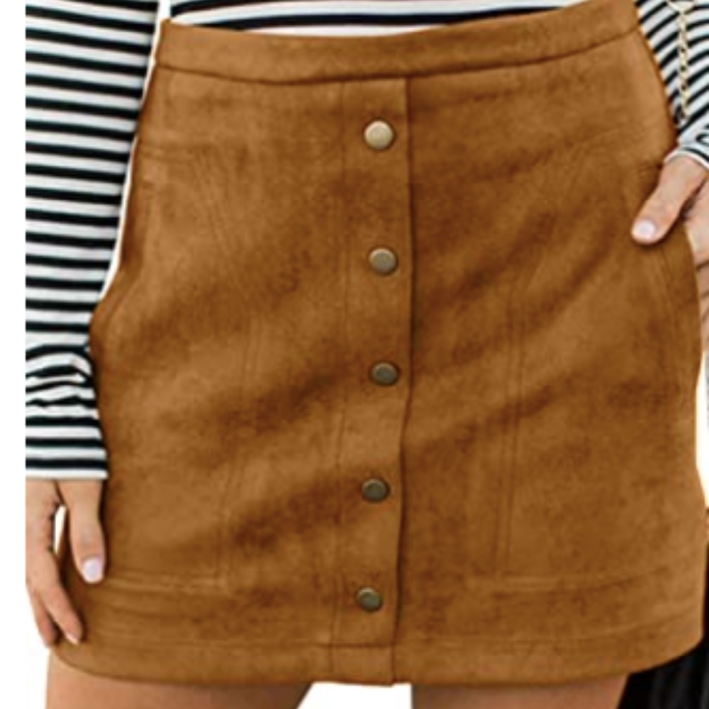 Meyeeka Women's Button Front Faux Suede High Waist A-line Mini Skirt with Pocket